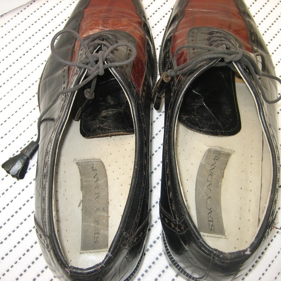 STACY ADAMS Black & Brown Croc Print Oxfords, 9.5